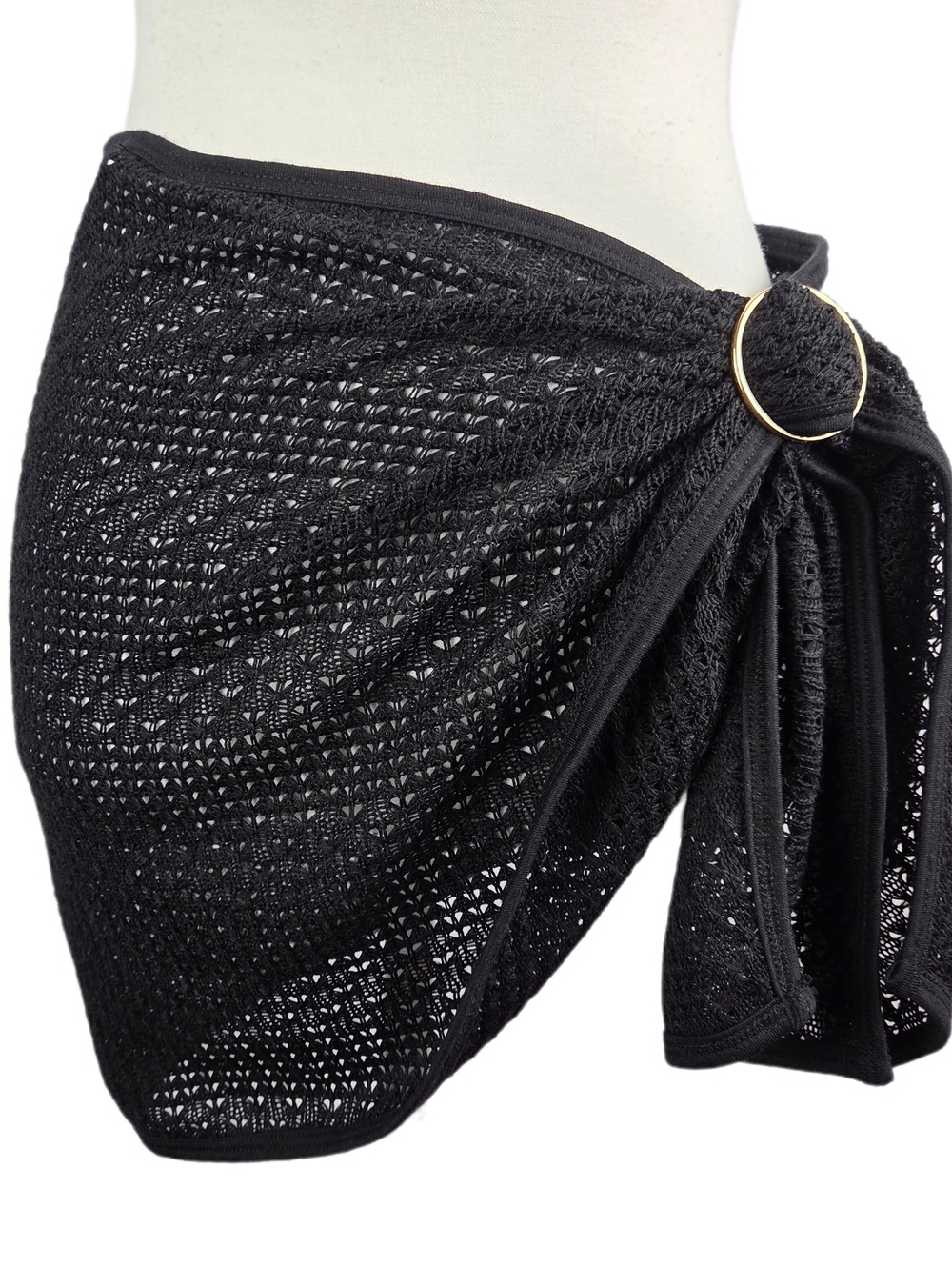 Forever 21 Black Crochet Lace Sarong Swim Cover-Up Ring Detail
